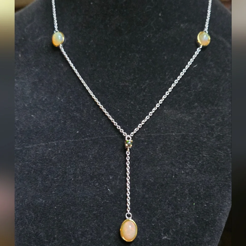 Opal 4k each & black opal .5k sterling & gold 16" necklace - Picture 3 of 7